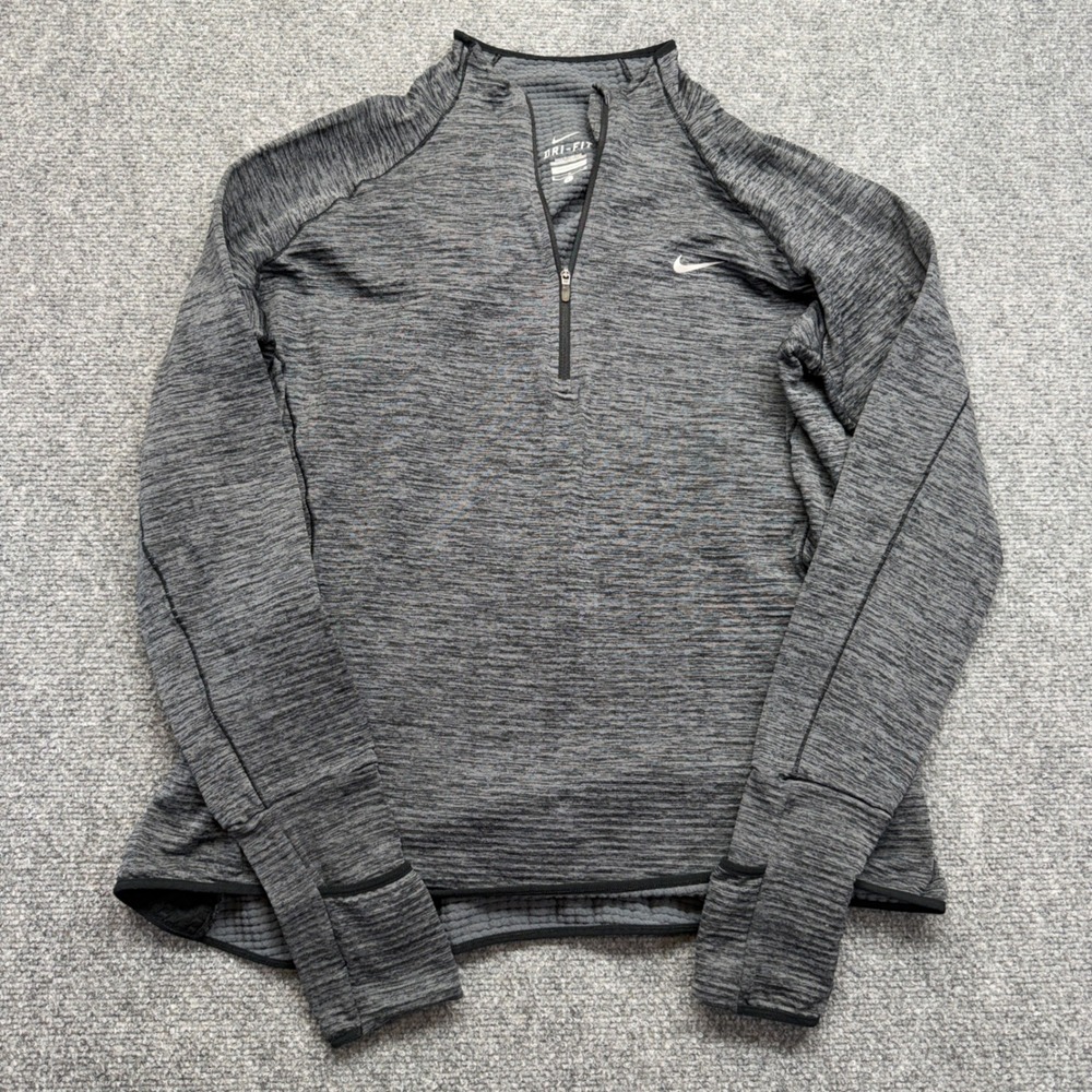 Nike Dri-FIT Element Half Zip Running Top Gray Space Dye Thumbholes Large
